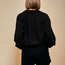 Cotone Collection Robe in Black - view from back of pyjamas with shorts - Quality Sleepwear