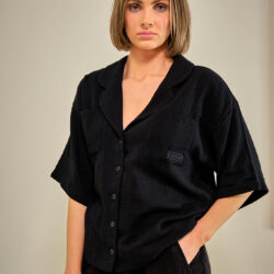 Cotone Collection short sleeve top in Black - Front view of short sleeve top in Black