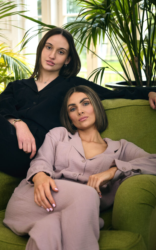 Two women in Black and Taupe pyjama tops from Cotone Collection